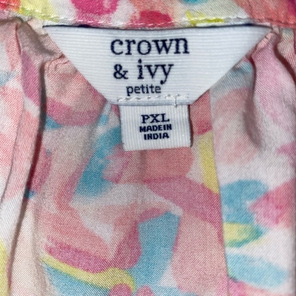 CROWN & IVY Whimsical Spring Mini Dress Bell Sleeves PNK/MLT SZ Petite X-LARGE - Picture 5 of 6